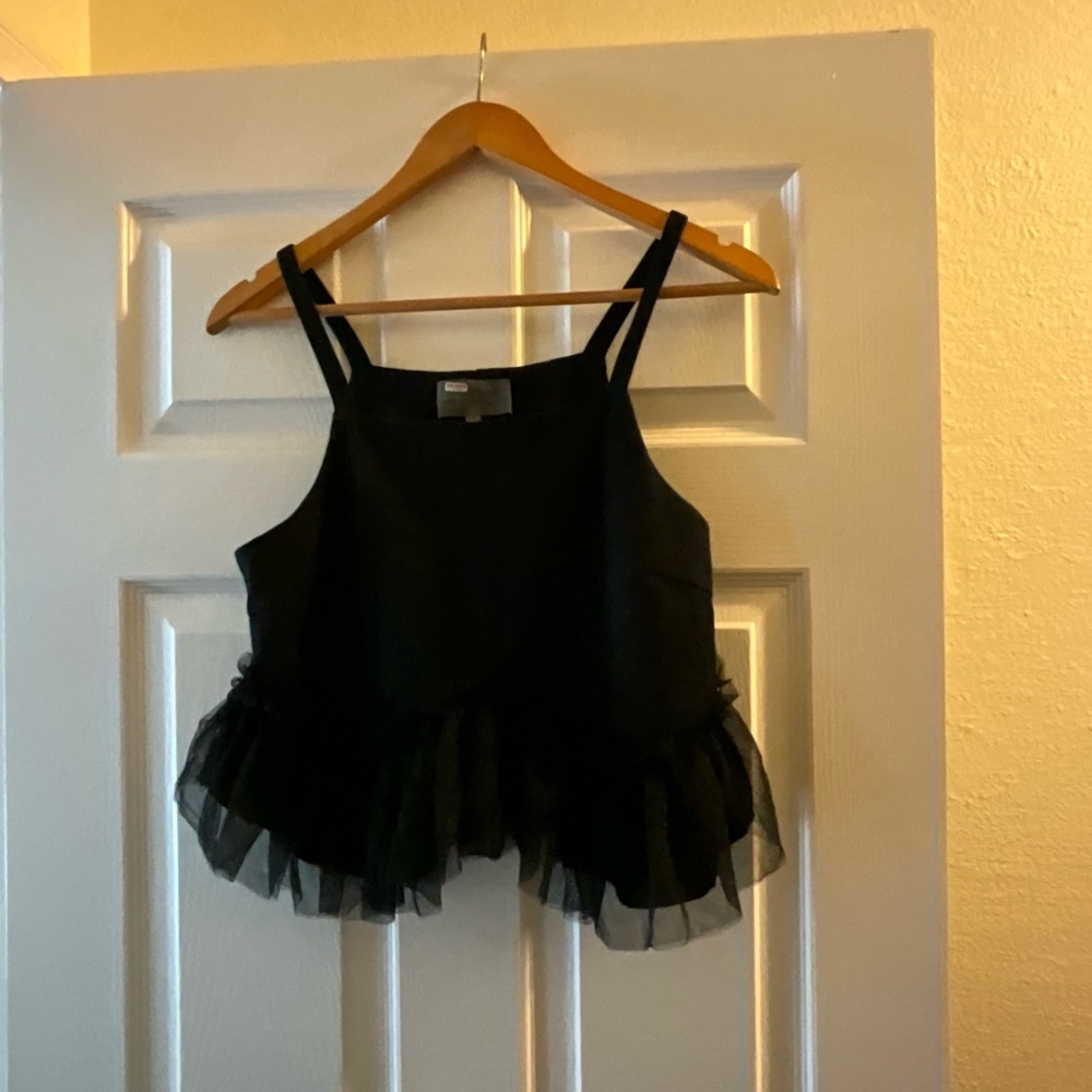 Anthropologie Maeve Black Ruffle Hem Tank Top (Size S)